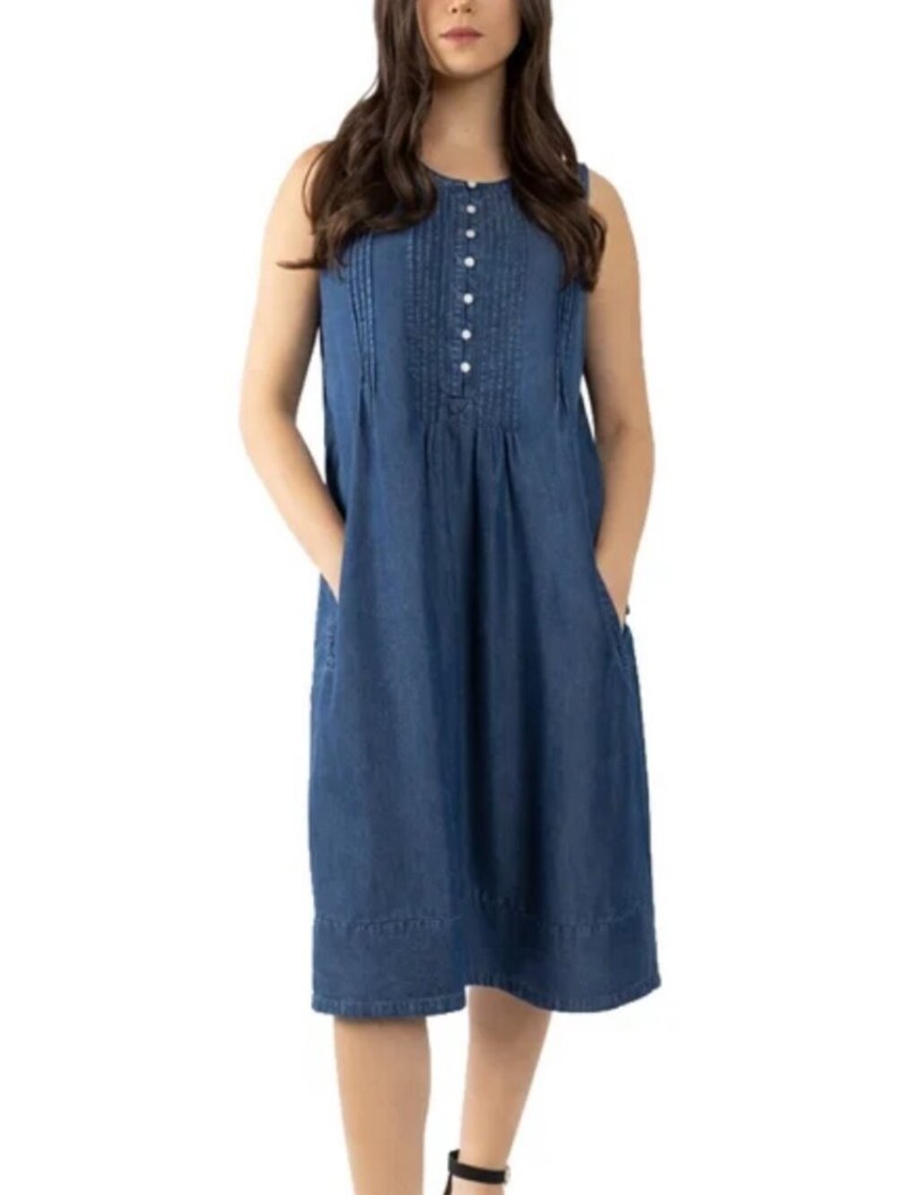 Coldwater Creek Women's Sleeveless Tencel Dress, Dark Blue